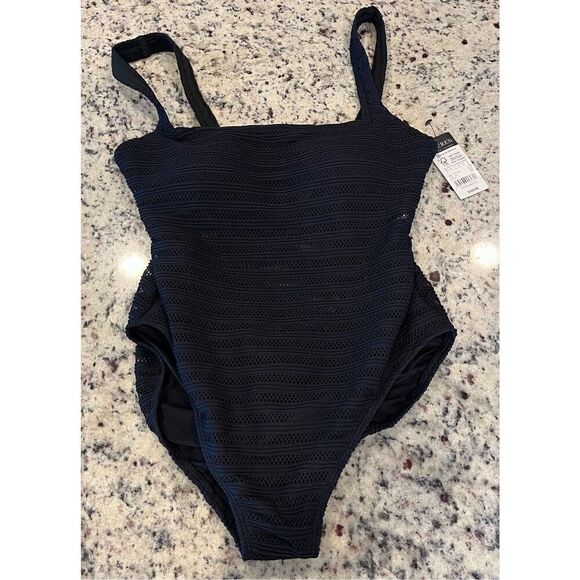 Lauren Ralph Lauren Women's Ottoman Mesh Square Neck Over The Shoulder One Piece - Picture 2 of 5